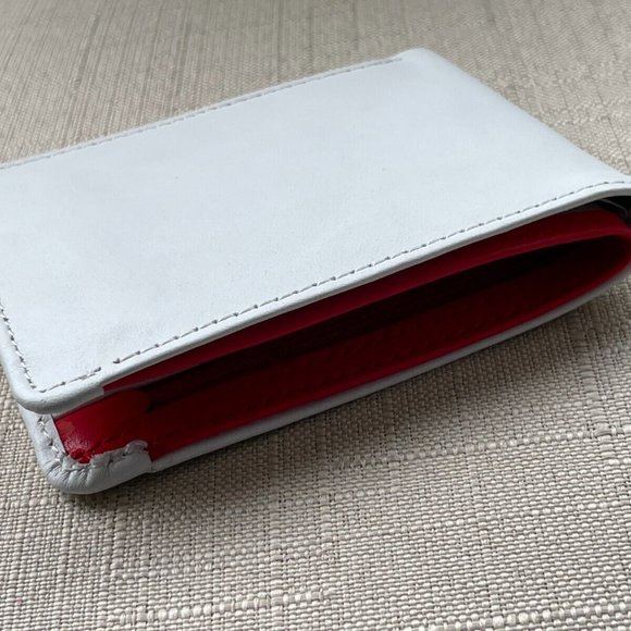 Leather Billfold Red/White Genuine Leather Wallet Handmade Card Holder Purse - Picture 5 of 12